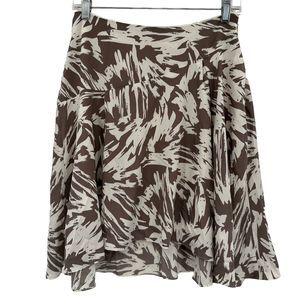 Vince Camuto Skirt Size 6 Brown Printed A-Line Ruffle Hi-Lo Silk Mini